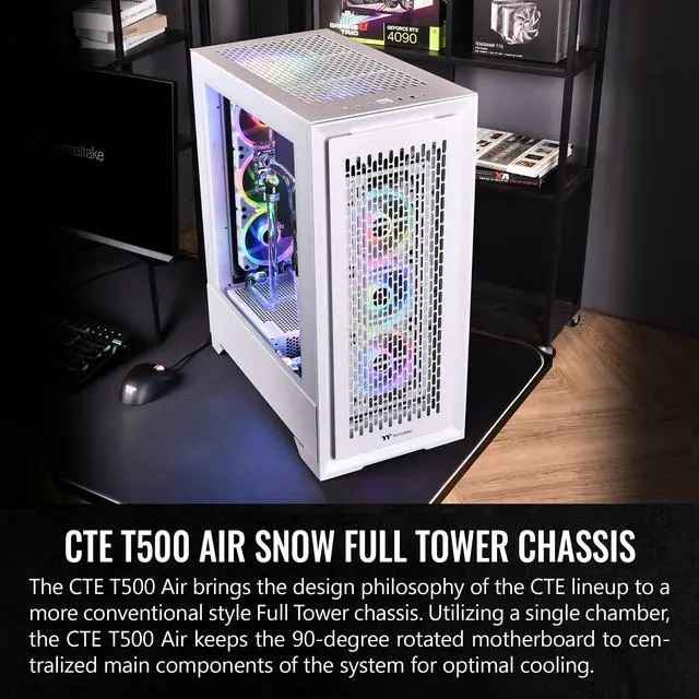 Alt view image 2 of 16 - Thermaltake CTE T500 Air Snow E-ATX Full Tower with Centralized Thermal Efficiency Design; 3x140mm White CT140 Fans Pre-Installed; Tempered Glass Side Panel; CA-1X8-00F6WN-00; White