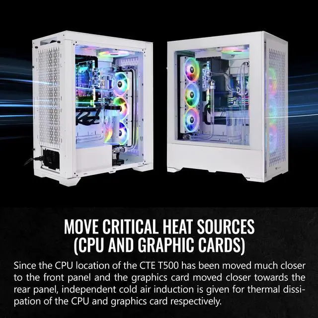 Alt view image 3 of 16 - Thermaltake CTE T500 Air Snow E-ATX Full Tower with Centralized Thermal Efficiency Design; 3x140mm White CT140 Fans Pre-Installed; Tempered Glass Side Panel; CA-1X8-00F6WN-00; White