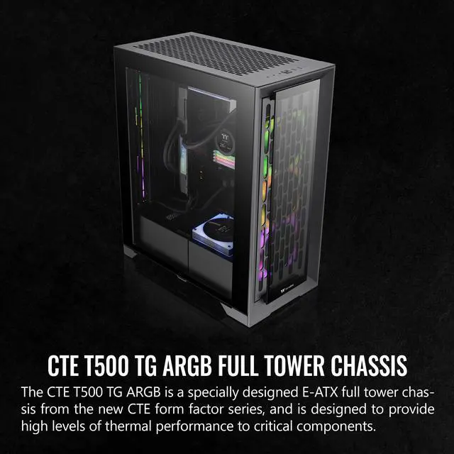 Alt view image 2 of 16 - Thermaltake CTE T500 TG ARGB E-ATX Full Tower with Centralized Thermal Efficiency Design; 3x140mm CT140 ARGB Fans Pre-Installed; Tempered Glass Front & Side Panel; CA-1X8-00F1WN-01; Black