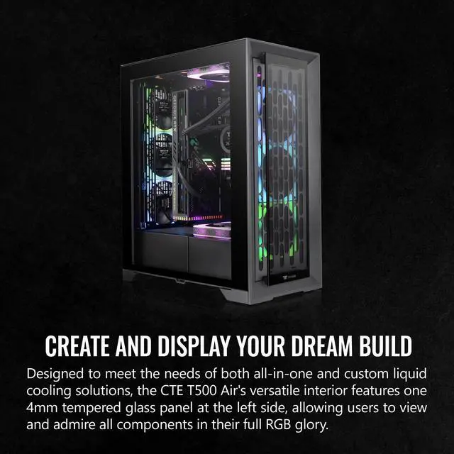 Alt view image 4 of 16 - Thermaltake CTE T500 TG ARGB E-ATX Full Tower with Centralized Thermal Efficiency Design; 3x140mm CT140 ARGB Fans Pre-Installed; Tempered Glass Front & Side Panel; CA-1X8-00F1WN-01; Black