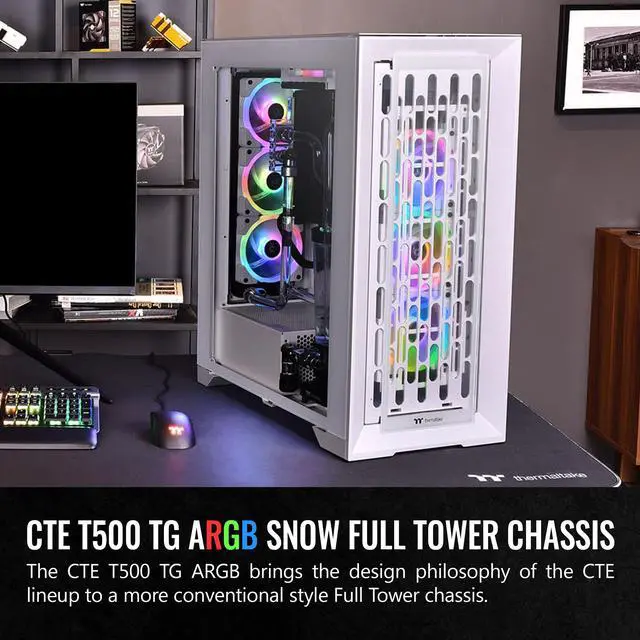 Alt view image 2 of 16 - Thermaltake CTE T500 TG ARGB Snow E-ATX Full Tower with Centralized Thermal Efficiency Design; 3x140mm White CT140 ARGB Fans Pre-Installed; Tempered Glass Front & Side Panel; CA-1X8-00F6WN-01; White