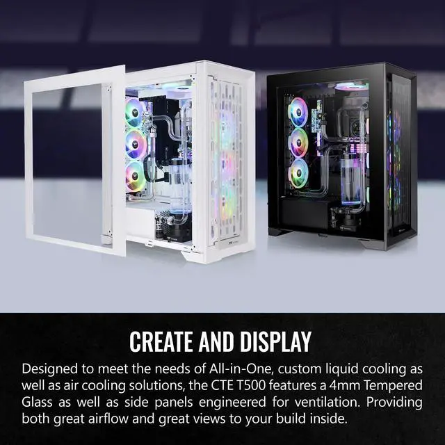 Alt view image 4 of 16 - Thermaltake CTE T500 TG ARGB Snow E-ATX Full Tower with Centralized Thermal Efficiency Design; 3x140mm White CT140 ARGB Fans Pre-Installed; Tempered Glass Front & Side Panel; CA-1X8-00F6WN-01; White