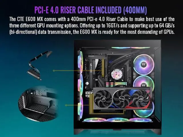 Alt view image 6 of 18 - Thermaltake CTE E600 MX Black Mid Tower E-ATX Case with Centralized Thermal Efficiency Design; 3Way Floating GPU Mounting Bracket/ 400mm PCIe4 Riser Cable are all Included; CA-1Y3-00M1WN-00