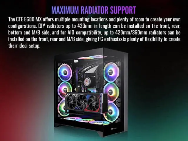 Alt view image 8 of 18 - Thermaltake CTE E600 MX Black Mid Tower E-ATX Case with Centralized Thermal Efficiency Design; 3Way Floating GPU Mounting Bracket/ 400mm PCIe4 Riser Cable are all Included; CA-1Y3-00M1WN-00
