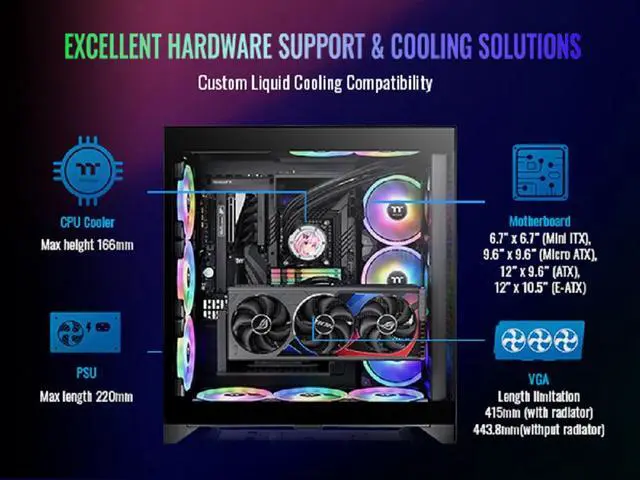Alt view image 13 of 18 - Thermaltake CTE E600 MX Black Mid Tower E-ATX Case with Centralized Thermal Efficiency Design; 3Way Floating GPU Mounting Bracket/ 400mm PCIe4 Riser Cable are all Included; CA-1Y3-00M1WN-00