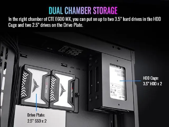 Alt view image 15 of 18 - Thermaltake CTE E600 MX Black Mid Tower E-ATX Case with Centralized Thermal Efficiency Design; 3Way Floating GPU Mounting Bracket/ 400mm PCIe4 Riser Cable are all Included; CA-1Y3-00M1WN-00