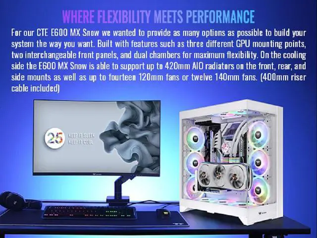 Alt view image 3 of 18 - Thermaltake CTE E600 MX Snow Mid Tower E-ATX Case with Centralized Thermal Efficiency Design;  3Way Floating GPU Mounting Bracket/ 400mm PCIe4 Riser Cable are all Included; CA-1Y3-00M6WN-00