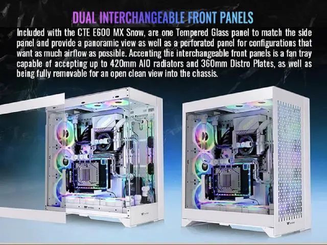 Alt view image 5 of 18 - Thermaltake CTE E600 MX Snow Mid Tower E-ATX Case with Centralized Thermal Efficiency Design;  3Way Floating GPU Mounting Bracket/ 400mm PCIe4 Riser Cable are all Included; CA-1Y3-00M6WN-00