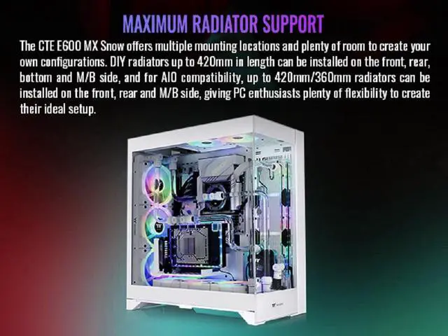 Alt view image 8 of 18 - Thermaltake CTE E600 MX Snow Mid Tower E-ATX Case with Centralized Thermal Efficiency Design;  3Way Floating GPU Mounting Bracket/ 400mm PCIe4 Riser Cable are all Included; CA-1Y3-00M6WN-00