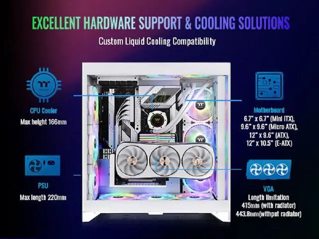 Alt view image 13 of 18 - Thermaltake CTE E600 MX Snow Mid Tower E-ATX Case with Centralized Thermal Efficiency Design;  3Way Floating GPU Mounting Bracket/ 400mm PCIe4 Riser Cable are all Included; CA-1Y3-00M6WN-00