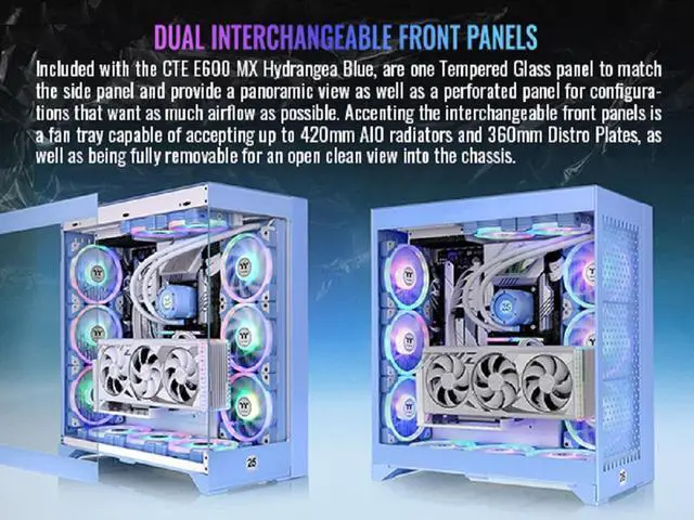Alt view image 5 of 17 - Thermaltake CTE E600 MX Hydrangea Blue Mid Tower E-ATX Case with Centralized Thermal Efficiency Design; 3Way Floating GPU Mounting Bracket/ 400mm PCIe4 Riser Cable are all Included; CA-1Y3-00MFWN-00