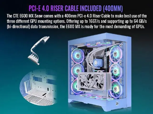 Alt view image 6 of 17 - Thermaltake CTE E600 MX Hydrangea Blue Mid Tower E-ATX Case with Centralized Thermal Efficiency Design; 3Way Floating GPU Mounting Bracket/ 400mm PCIe4 Riser Cable are all Included; CA-1Y3-00MFWN-00