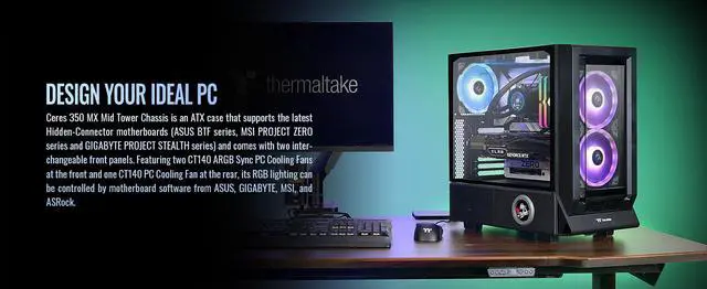 Alt view image 3 of 20 - Thermaltake Ceres 350 MX Black Mid Tower ATX Case; 3 Pre-installed ARGB Fans; Dual Front Panels; Hidden-Connector Motherboard Compatible; CA-1Z3-00M1WN-00