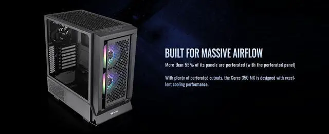Alt view image 7 of 20 - Thermaltake Ceres 350 MX Black Mid Tower ATX Case; 3 Pre-installed ARGB Fans; Dual Front Panels; Hidden-Connector Motherboard Compatible; CA-1Z3-00M1WN-00