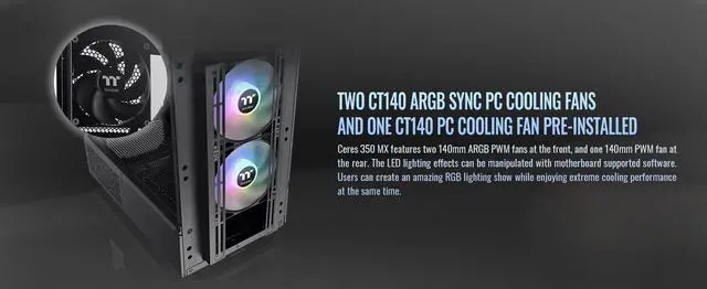 Alt view image 11 of 20 - Thermaltake Ceres 350 MX Black Mid Tower ATX Case; 3 Pre-installed ARGB Fans; Dual Front Panels; Hidden-Connector Motherboard Compatible; CA-1Z3-00M1WN-00