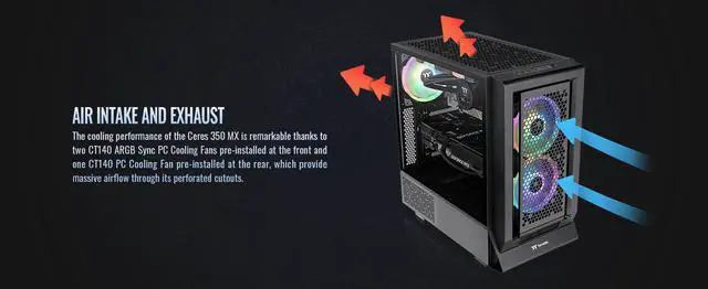Alt view image 12 of 20 - Thermaltake Ceres 350 MX Black Mid Tower ATX Case; 3 Pre-installed ARGB Fans; Dual Front Panels; Hidden-Connector Motherboard Compatible; CA-1Z3-00M1WN-00