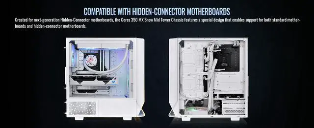 Alt view image 4 of 20 - Thermaltake Ceres 350 MX Snow Mid Tower ATX Case; 3 Pre-installed ARGB Snow Fans; Dual Front Panels; Hidden-Connector Motherboard Compatible; CA-1Z3-00M6WN-00