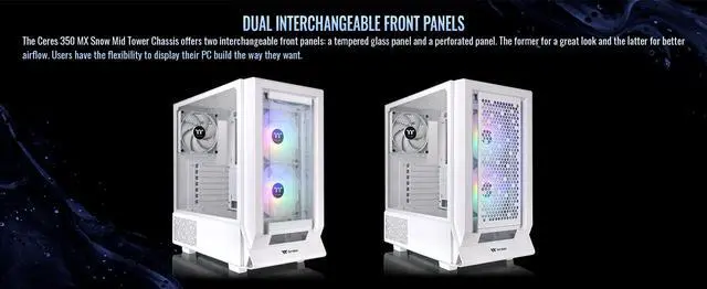 Alt view image 5 of 20 - Thermaltake Ceres 350 MX Snow Mid Tower ATX Case; 3 Pre-installed ARGB Snow Fans; Dual Front Panels; Hidden-Connector Motherboard Compatible; CA-1Z3-00M6WN-00