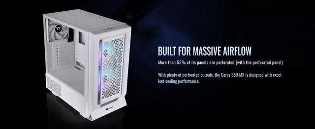 Alt view image 6 of 20 - Thermaltake Ceres 350 MX Snow Mid Tower ATX Case; 3 Pre-installed ARGB Snow Fans; Dual Front Panels; Hidden-Connector Motherboard Compatible; CA-1Z3-00M6WN-00