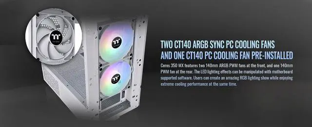 Alt view image 12 of 20 - Thermaltake Ceres 350 MX Snow Mid Tower ATX Case; 3 Pre-installed ARGB Snow Fans; Dual Front Panels; Hidden-Connector Motherboard Compatible; CA-1Z3-00M6WN-00