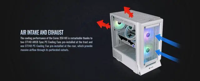 Alt view image 13 of 20 - Thermaltake Ceres 350 MX Snow Mid Tower ATX Case; 3 Pre-installed ARGB Snow Fans; Dual Front Panels; Hidden-Connector Motherboard Compatible; CA-1Z3-00M6WN-00
