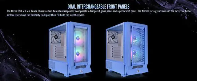 Alt view image 4 of 20 - Thermaltake Ceres 350 MX Hydrangea Blue Mid Tower ATX Case; 3 Pre-installed ARGB White Fans; Dual Front Panels; Hidden-Connector Motherboard Compatible; CA-1Z3-00MFWN-00