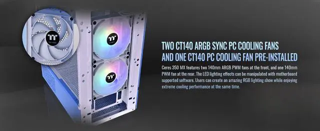 Alt view image 12 of 20 - Thermaltake Ceres 350 MX Hydrangea Blue Mid Tower ATX Case; 3 Pre-installed ARGB White Fans; Dual Front Panels; Hidden-Connector Motherboard Compatible; CA-1Z3-00MFWN-00