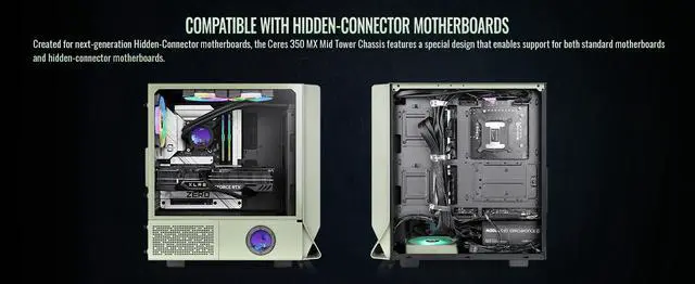 Alt view image 4 of 20 - Thermaltake Ceres 350 MX Matcha Green Mid Tower ATX Case; 3 Pre-installed ARGB Fans; Dual Front Panels; Hidden-Connector Motherboard Compatible; CA-1Z3-00MEWN-00