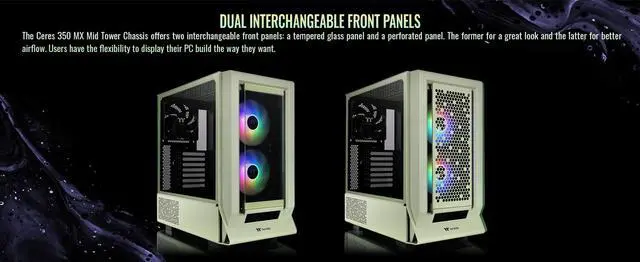 Alt view image 5 of 20 - Thermaltake Ceres 350 MX Matcha Green Mid Tower ATX Case; 3 Pre-installed ARGB Fans; Dual Front Panels; Hidden-Connector Motherboard Compatible; CA-1Z3-00MEWN-00