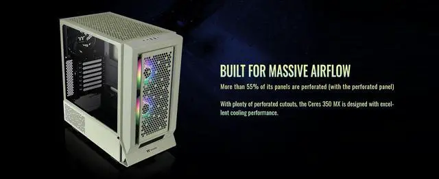 Alt view image 7 of 20 - Thermaltake Ceres 350 MX Matcha Green Mid Tower ATX Case; 3 Pre-installed ARGB Fans; Dual Front Panels; Hidden-Connector Motherboard Compatible; CA-1Z3-00MEWN-00