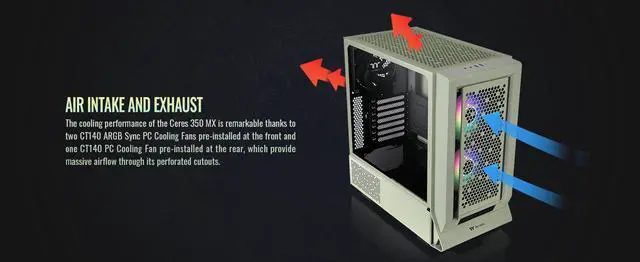 Alt view image 10 of 20 - Thermaltake Ceres 350 MX Matcha Green Mid Tower ATX Case; 3 Pre-installed ARGB Fans; Dual Front Panels; Hidden-Connector Motherboard Compatible; CA-1Z3-00MEWN-00