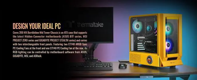 Alt view image 3 of 20 - Thermaltake Ceres 350 MX Bumblebee Mid Tower ATX Case; 3 Pre-installed ARGB Fans; Dual Front Panels; Hidden-Connector Motherboard Compatible; CA-1Z3-00M4WN-00