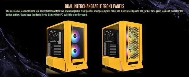 Alt view image 5 of 20 - Thermaltake Ceres 350 MX Bumblebee Mid Tower ATX Case; 3 Pre-installed ARGB Fans; Dual Front Panels; Hidden-Connector Motherboard Compatible; CA-1Z3-00M4WN-00