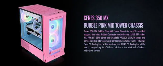 Alt view image 2 of 20 - Thermaltake Ceres 350 MX Bubble Pink Mid Tower ATX Case; 3 Pre-installed ARGB Fans; Dual Front Panels; Hidden-Connector Motherboard Compatible; CA-1Z3-00MAWN-00