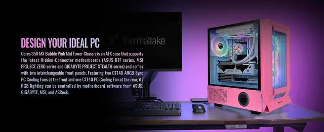 Alt view image 3 of 20 - Thermaltake Ceres 350 MX Bubble Pink Mid Tower ATX Case; 3 Pre-installed ARGB Fans; Dual Front Panels; Hidden-Connector Motherboard Compatible; CA-1Z3-00MAWN-00