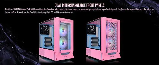 Alt view image 4 of 20 - Thermaltake Ceres 350 MX Bubble Pink Mid Tower ATX Case; 3 Pre-installed ARGB Fans; Dual Front Panels; Hidden-Connector Motherboard Compatible; CA-1Z3-00MAWN-00