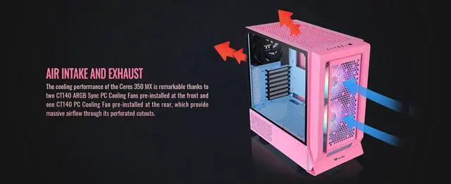 Alt view image 10 of 20 - Thermaltake Ceres 350 MX Bubble Pink Mid Tower ATX Case; 3 Pre-installed ARGB Fans; Dual Front Panels; Hidden-Connector Motherboard Compatible; CA-1Z3-00MAWN-00