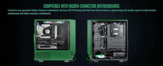 Alt view image 4 of 20 - Thermaltake Ceres 350 MX Racing Green Mid Tower ATX Case; 3 Pre-installed ARGB Fans; Dual Front Panels; Hidden-Connector Motherboard Compatible; CA-1Z3-00MCWN-00