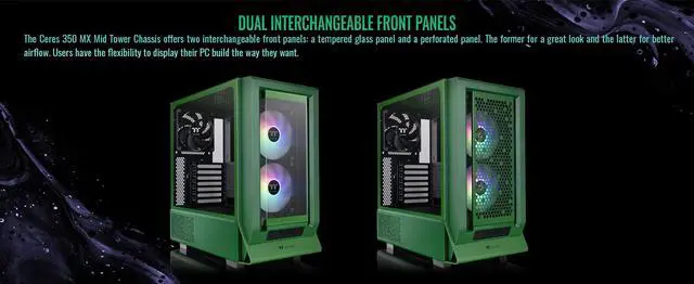 Alt view image 5 of 20 - Thermaltake Ceres 350 MX Racing Green Mid Tower ATX Case; 3 Pre-installed ARGB Fans; Dual Front Panels; Hidden-Connector Motherboard Compatible; CA-1Z3-00MCWN-00