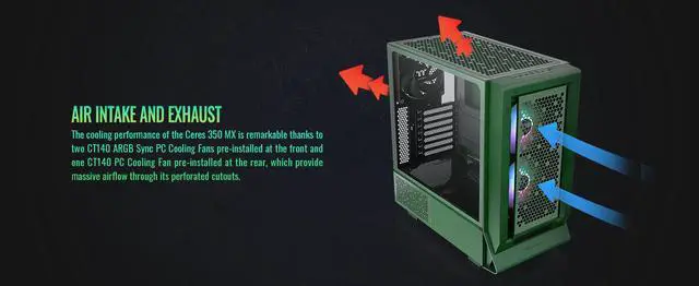 Alt view image 10 of 20 - Thermaltake Ceres 350 MX Racing Green Mid Tower ATX Case; 3 Pre-installed ARGB Fans; Dual Front Panels; Hidden-Connector Motherboard Compatible; CA-1Z3-00MCWN-00