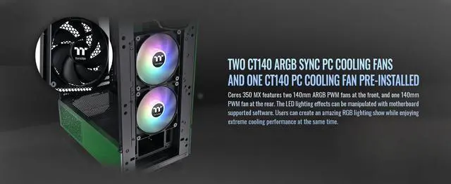 Alt view image 11 of 20 - Thermaltake Ceres 350 MX Racing Green Mid Tower ATX Case; 3 Pre-installed ARGB Fans; Dual Front Panels; Hidden-Connector Motherboard Compatible; CA-1Z3-00MCWN-00