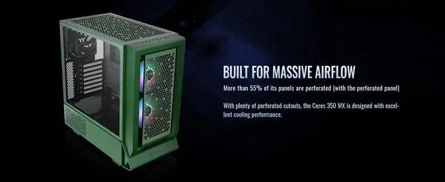 Alt view image 13 of 20 - Thermaltake Ceres 350 MX Racing Green Mid Tower ATX Case; 3 Pre-installed ARGB Fans; Dual Front Panels; Hidden-Connector Motherboard Compatible; CA-1Z3-00MCWN-00