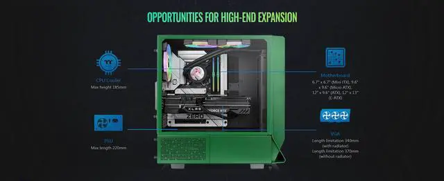 Alt view image 14 of 20 - Thermaltake Ceres 350 MX Racing Green Mid Tower ATX Case; 3 Pre-installed ARGB Fans; Dual Front Panels; Hidden-Connector Motherboard Compatible; CA-1Z3-00MCWN-00