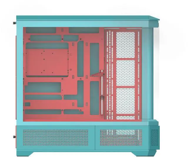 Alt view image 2 of 10 - Thermaltake View 600 TG; Full Tower; 420mm Radiator Support; 480mm GPU Clearance; Hidden Connector Support; Rotatable PCIe Slots; 220mm PSU Clearance; Mint Strawberry; CA-11H-00FLWN-00
