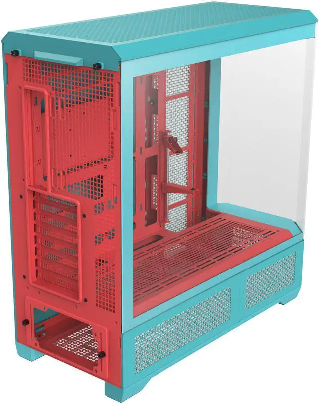 Alt view image 6 of 10 - Thermaltake View 600 TG; Full Tower; 420mm Radiator Support; 480mm GPU Clearance; Hidden Connector Support; Rotatable PCIe Slots; 220mm PSU Clearance; Mint Strawberry; CA-11H-00FLWN-00