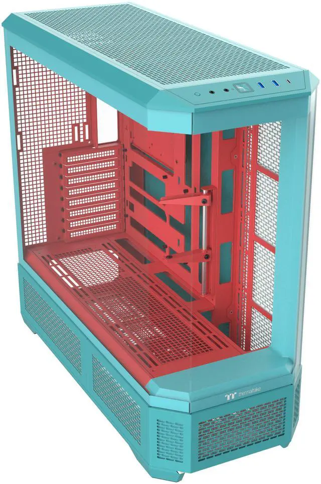 Alt view image 7 of 10 - Thermaltake View 600 TG; Full Tower; 420mm Radiator Support; 480mm GPU Clearance; Hidden Connector Support; Rotatable PCIe Slots; 220mm PSU Clearance; Mint Strawberry; CA-11H-00FLWN-00