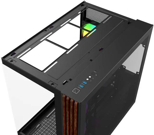 Alt view image 8 of 9 - Thermaltake View 380 WS ARGB; Mid Tower Chassis; Side Wood Trim; 4x120mm ARGB Lite Fans Included; 360mm Radiator Support; 415mm GPU Clearance; 200mm Max PSU Length; 160mm Air Cooler Max Height; Dual Chamber; ATX/mATX/mITX