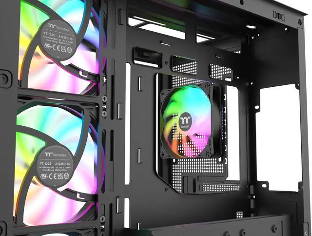 Alt view image 6 of 9 - Thermaltake View 380 WS ARGB; Mid Tower Chassis; Side Wood Trim; 4x120mm ARGB Lite Fans Included; 360mm Radiator Support; 415mm GPU Clearance; 200mm Max PSU Length; 160mm Air Cooler Max Height; Dual Chamber; ATX/mATX/mITX