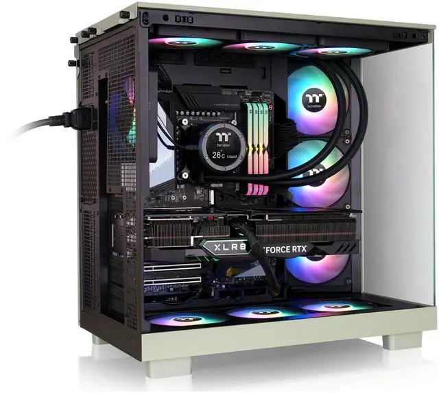 Alt view image 2 of 4 - Thermaltake View 380 XL WS ARGB; Mid Tower Chassis; Side Wood Trim; 4x120mm ARGB Lite Fans Included; 360mm Radiator Support; 420mm GPU Clearance; 180mm Max PSU Length; 160mm Air Cooler Max Height; ATX/mATX/mITX; Hidden Connector Support
