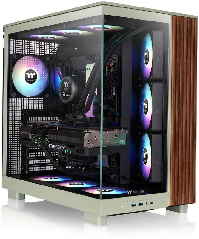 Alt view image 4 of 4 - Thermaltake View 380 XL WS ARGB; Mid Tower Chassis; Side Wood Trim; 4x120mm ARGB Lite Fans Included; 360mm Radiator Support; 420mm GPU Clearance; 180mm Max PSU Length; 160mm Air Cooler Max Height; ATX/mATX/mITX; Hidden Connector Support